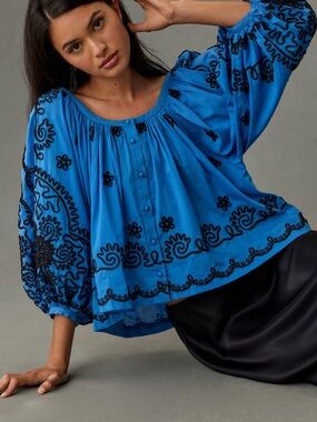 RHODE Trish Relaxed Peasant Blouse XS